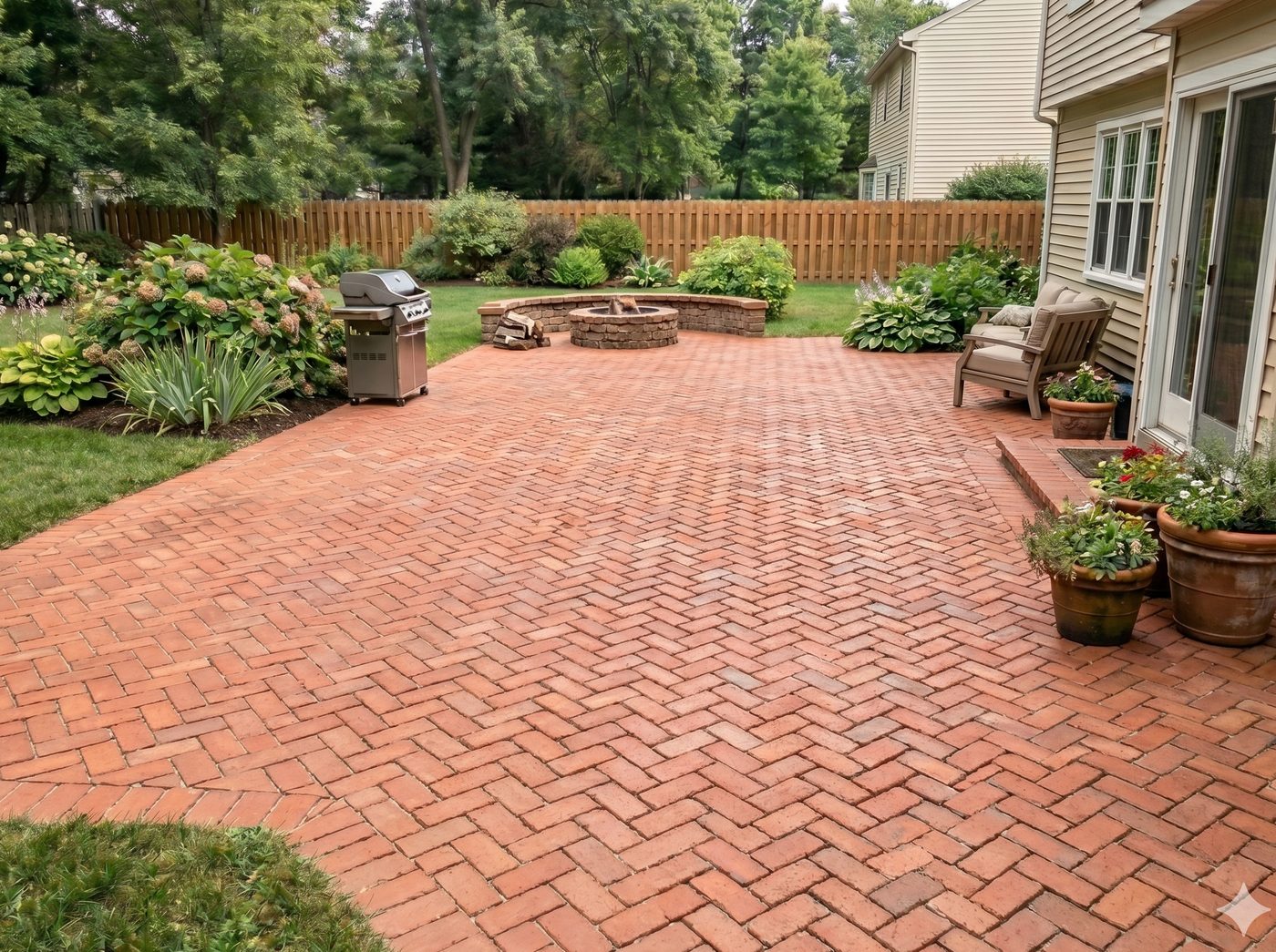 Brick paver patio after washing — clean