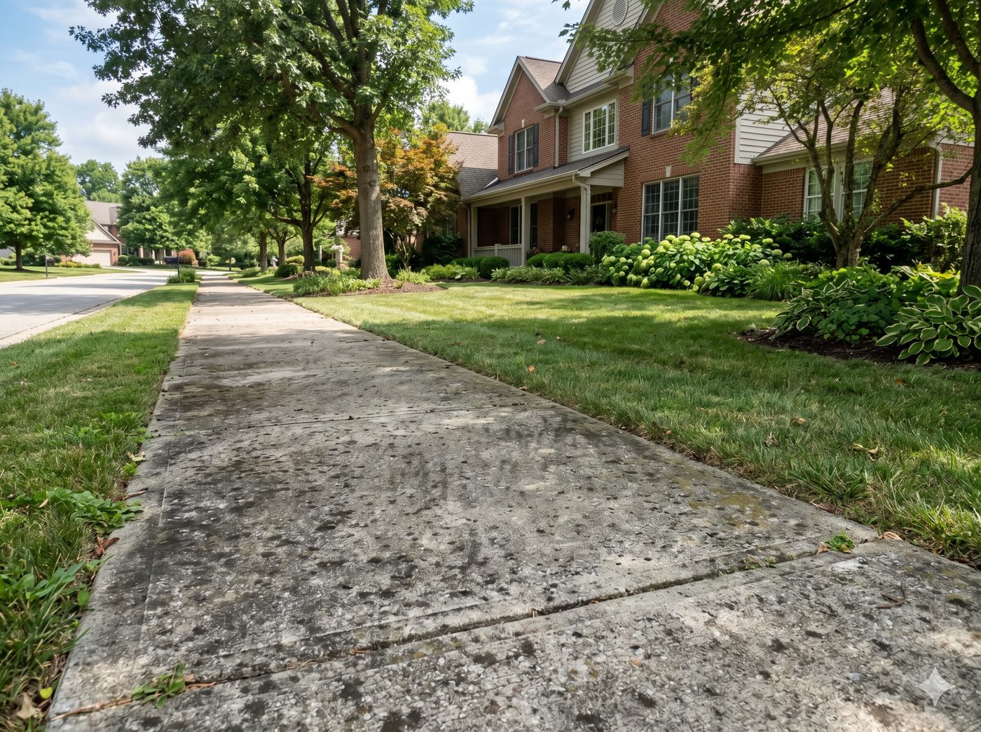 Concrete sidewalk before washing — stained and dirty