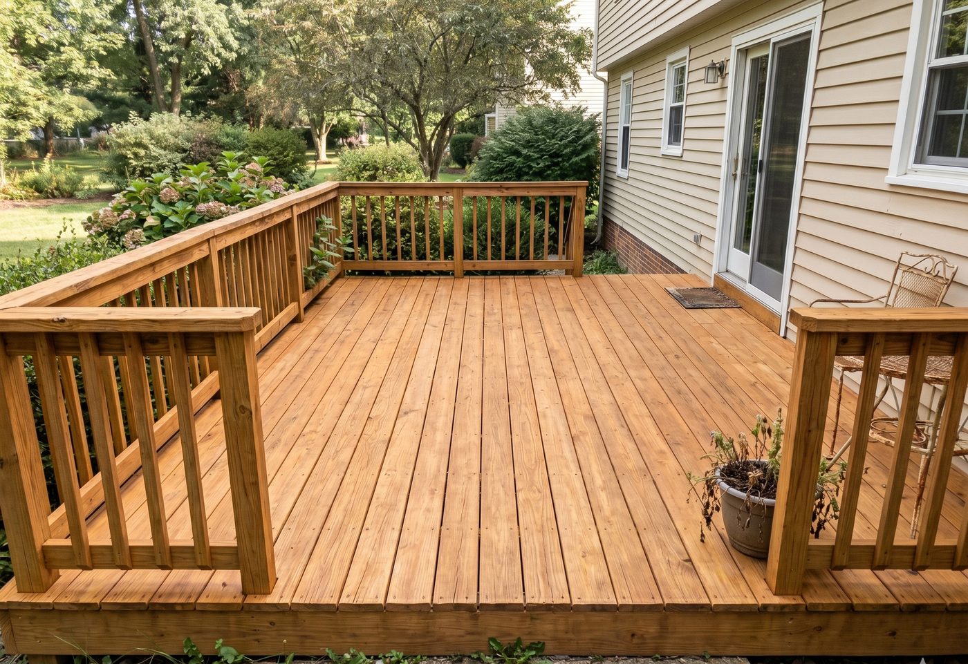 Freshly cleaned and brightened wood deck