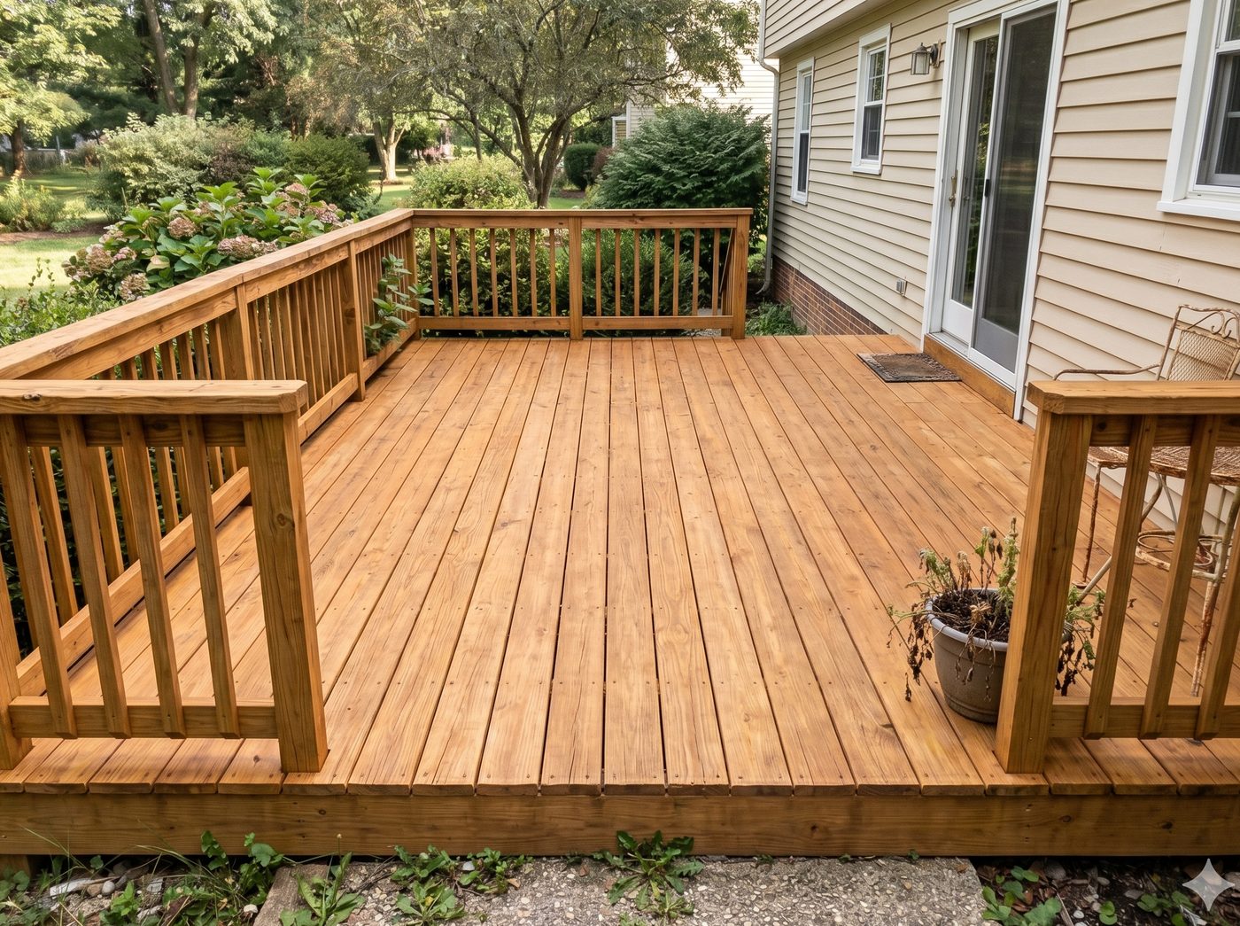 Wood deck after cleaning — bright and restored